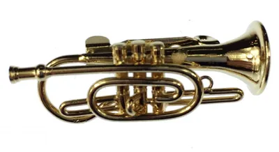 Produktbild von Kornett Brosche Flügelhorn Miniblings Pin Anstecker +Box Trompete gold Trompeter
