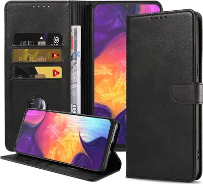 Image de Convient à Samsung
Galaxy A50 Phone Case Faux Leather with Magnetic Lip and Card Holder Book (étui pour téléphone portable Galaxy A50 en simili-cuir avec lèvre magnétique et porte-cartes)
Etui avec rabat - Noir - Smartphonica