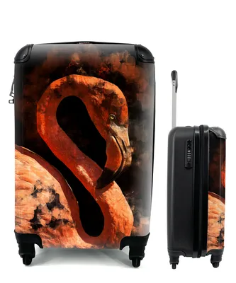 Produktbild von MuchoWow® Koffer Handgepäck Trolley Rollkoffer Kleine Reisekoffer mit 4 Rollen - Porträt - Rosa - Flamingo - Cabin Size < 55x40x23 cm & 55x40x20 cm - Fotokoffer - Kabinenkoffer - Boardgepäck - Reise-Box - Reisekoffer - Reisegepäck - Koffer mit Bild - Trolley für Kinder