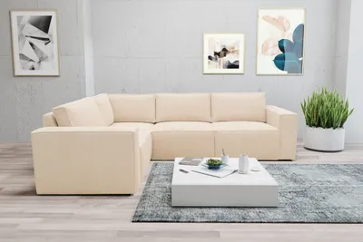 Produktbild von DOMO Collection Ecksofa 100017, L-Form Sofa mit Rückenkissen und Armlehnen, Polsterecke 217 x 197 x 84 cm (BxTxH), creme