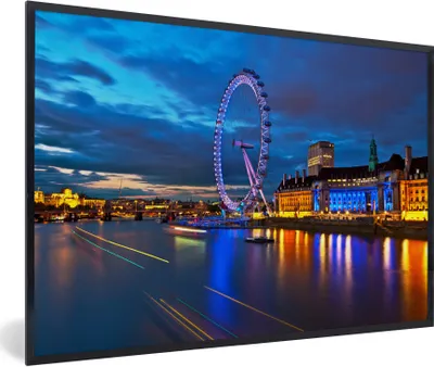 Produktbild von MuchoWow® Gerahmtes Poster Bunte Gebäude und das London Eye am Abend in London 30x20 cm - Poster mit Schwarzem Bilderrahmen Wandposter Rahmen Foto Bilder - Kunstdruck - Bild-Poster