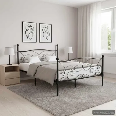 Productafbeelding van Maison Exclusive - Bedframe met lattenbodem, zwart metaal, 140 x 200 cm