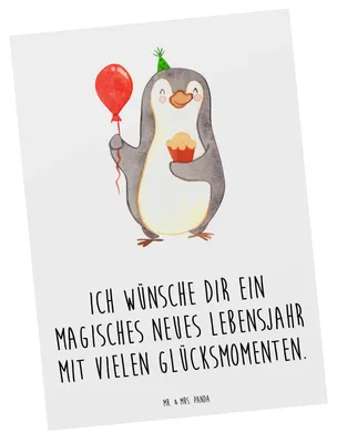 Produktbild von Mr. & Mrs. Panda Postkarte Pinguin Geburtstag - Weiß - Geschenk, Torte, Postkarten, Kuchen, Ansichtskarten, bildkarte, Grußkarte, Feiern, Party, Ansichtskarte