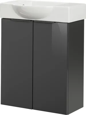 Produktbild von Fackelmann SBC LUNA Gäste WC Set 2-teilig 55 cm, Anthrazit, 2 Türen , Keramik Hahnloch links