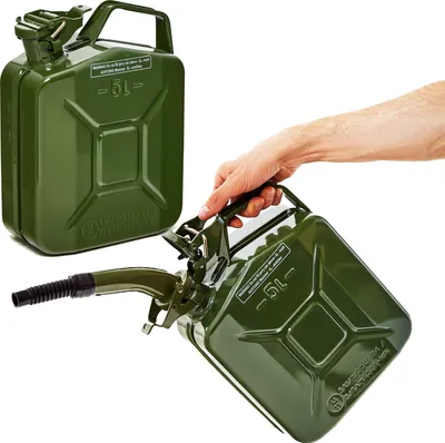 Produktbild von BW® Kraftstoffkanister Metall Benzinkanister 2x 5 Liter mit Ausgießer - Olivegrün RAL 6003 - UN-Zulassung - Hergestellt in Europa