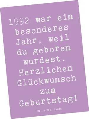 Produktbild von Mr. & Mrs. Panda Postkarte Spruch 1992 Geburtstag - Lavendeltraum - Geschenk, Glückwünsche, Geburtstagsgeschenk, bildkarte, persönliche Erinnerung, Fotokarte, Grußkarte