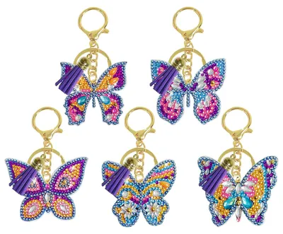Produktbild von Diamond Painting Schlüsselanhänger - 5 Stück Set mit Schmetterling Motiven - Bastelset für Kinder