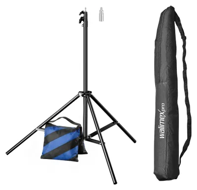 Zdjęcie produktu dla Zestaw statywu oświetleniowego Walimex pro WT-806 + worek z piaskiem, statyw fotograficzny o wysokości do 256 cm z amortyzacją sprężynową i workiem na obciążenie, który można napełnić