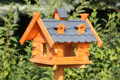 Image de Mangeoire à oiseaux rectangulaire bleue Type 8 en bois NOUVEAU