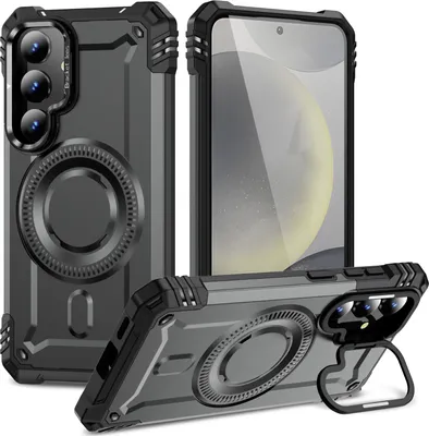Produktbild von Magnetisch Hülle für Samsung Galaxy S24, Heavy Duty Militärischer Stoßfest Handyhülle Kamera-Ringständer Grau