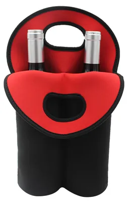 Produktbild von Doppelte Neopren-Weintasche, wiederverwendbare Kühltasche für 2 Standard-Weinflaschen (750 ml), ideal als Geschenktasche für Reisen, Picknicks und Hochzeiten.