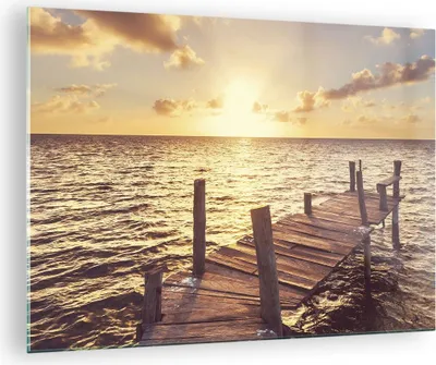 Produktbild von Bilder auf glas - Einteilig - Brücke Sonne Ozean - 70x50cm - Glasbilder - Wandbilder - Bilder - zum Aufhängen bereit - Wanddekoration aus Glas - Glas Bilder - Wandbild auf Glas - GAA70x50-4168