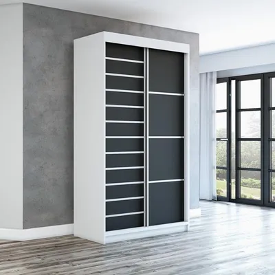 Produktbild von Schwebetürenschrank, 2-türig Schrank! Moderne Garderobe für Kleidung. Verschiedene Farben (Weiß, Schwarz, Somona) Kleiderschrank COLIN 120 cm