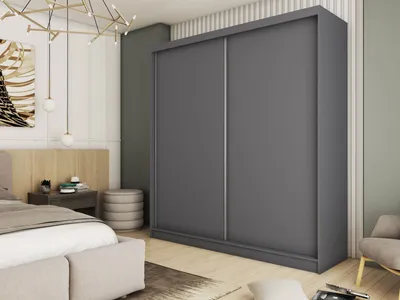 Obrázek produktu pro Moderní Šatní Skříň Šedá s Posuvnými Dveřmi 120 150 180 200 cm - Šedá Šatní Skříň do Ložnice s Posuvnými Dveřmi - Šatní Tyč - 200 cm – Šedá