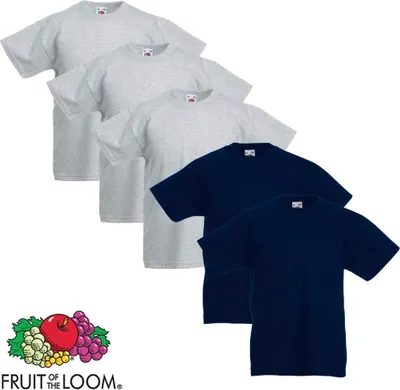 Produktbild von Fruit of the Loom Kinder-T-Shirt 5 Stk. Grau und Marineblau Größe 140