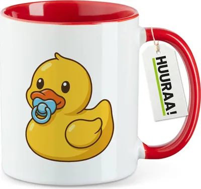Produktbild von Huuraa Kaffeetasse Quietscheente Baby Gummiente Säugling 330ml Rot Keramik Kaffeebecher Geschenkidee
