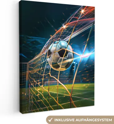 Produktbild von MuchoWow® - Leinwandbilder - Fußball - Tor - Sport - Jungen, Wandbild, Wanddeko Bilder Wohnzimmer, 60x80cm