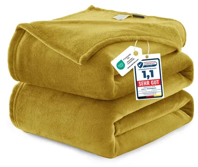 Produktbild von WAVVE Kuscheldecke 220x240 cm Gelb Decke – Flauschige Fleecedecke, Große Warme Sofadecke & Wohndecke, Weicher Sofaüberwurf & Bettüberwurf für Couch und Bett