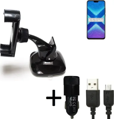 Produktbild von K-S-Trade Halterung kompatibel mit Huawei Honor 9x Lite Windschutzscheibe / Armaturenbrett + LADEGERÄT mit Mico USB Kabel Autohalterung KFZ Halter