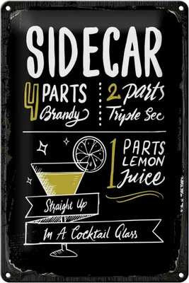 Produktbild von Blechschild Rezept Sidecar Cocktail Recipe 20x30cm