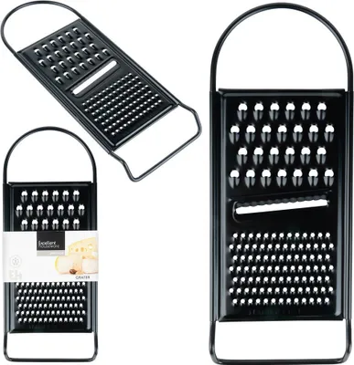 Produktbild von Flache Küchenreibe Reibe Gemüsehobel Küchenhobel aus schwarzem Edelstahl mit 3 Klingen 28,5 cm