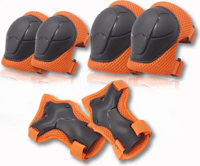Produktbild von Kinder Protektoren Set Schoner - Inliner Knieschoner Kinder – Schützer Set [6er] für Kinder und Erwachsene - Ideale großflächige Schutzpolster(Orange)