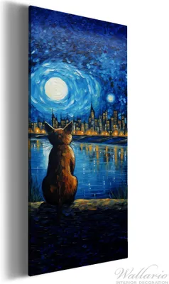 Produktbild von Wallario Premium Leinwandbild Katze im Mondschein in Größe 80 x 200 cm