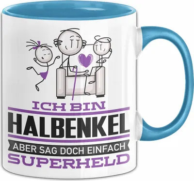 Produktbild von Halbenkel Geschenk Tasse Ich Bin Halbenkel Aber Sag Doch Einfach Superheld Lustige Geschenkdiee für Halbenkel Kaffee-Becher (Blau)
