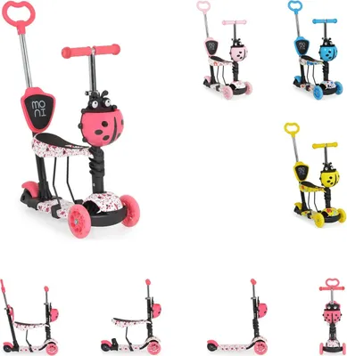 Produktbild von Moni Kinderroller Lollipop 3 in 1 Schiebestange, Sitz, PolyurethanVorderräder mit LED rot