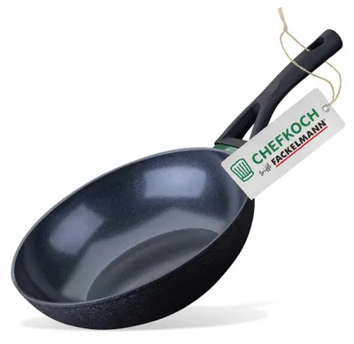 Produktbild von Chefkoch trifft Fackelmann Wok Hamburg Ø 28 cm  Hochwertiges, recyceltes Aluminium mit keramischer Antihaft-Beschichtung, Soft-Touch-Griff, backofengeeignet bis 150°C