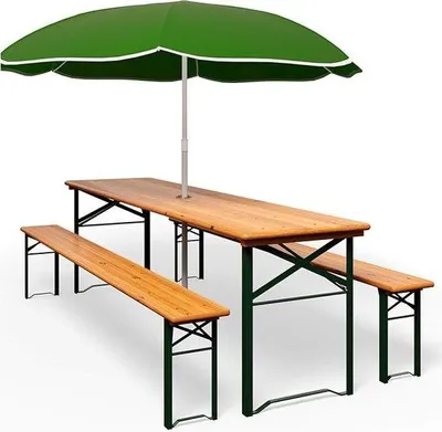 Productafbeelding van Famanu biertafel met parasolhouder - 3-delig - Tafel: 170x46x75cm - Bank: 170x23x46cm
