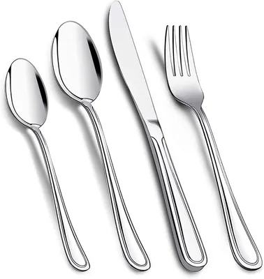 Imagen del producto de Juego de cubiertos de 4 piezas, acero inoxidable, acabado espejo, apto para lavavajillas, ideal para el uso diario