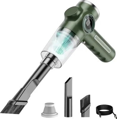 Produktbild von Tragbarer Staubsauger fuer Zuhause, Auto, mit Flach- und Buerstenduese, Akkuanzeige, Dightal-Bildschirm, wiederaufladbarer kabelloser Mini-Staubsauger mit wiederverwendbarem Filter, transparenter Staubbehaelter fuer Sofa, Tastaturen, Autoinnenraum