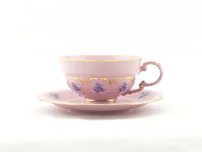 Obrázok produktu pre Šálka s podšálkou 0,20 l, modré kvety, ružový porcelán, Leander