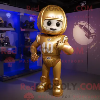 Produktbild von Goldener REDBROKOLY American Football Helm Maskottchen Kostüm Charakter gekleidet in einen Spielanzug und Armbanduhren