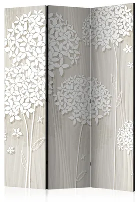 Obrázek produktu pro Paravan, oboustranný potisk, 3 díly, skládací, rozdělovač prostoru, květinový motiv, boho styl, rozměry 135 cm x 172 cm