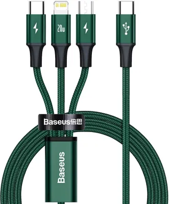 Image de Câble de données Baseus série Rapid USB-C 3 en 1 micro USB / USB-C / Lightning 1,5m Vert