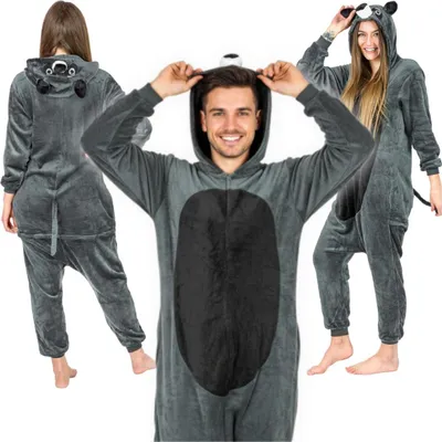 Zdjęcie produktu dla Ciepła piżama męska kigurumi onesie szop pracz jednoczęściowa rozpinana S