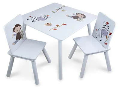 Productafbeelding van Kindertafel met 2 Stoelen en Dierpatroon