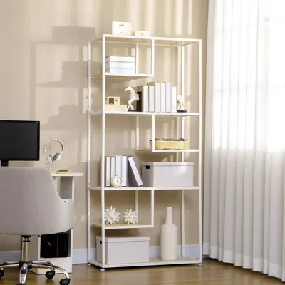 Zdjęcie produktu dla Regał na książki w stylu industrialnym, 7 półek, wymiary 83x34x180 cm, imitacja drewna dębowego