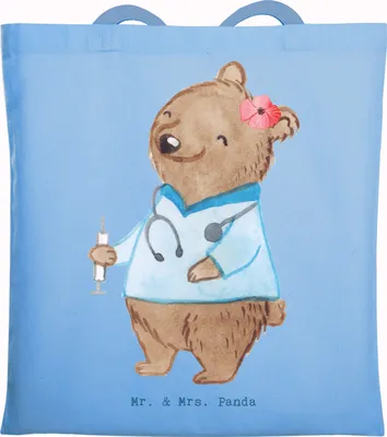 Produktbild von Mr. & Mrs. Panda Einkaufstüte Krankenpflegehelferin Herz - Sky Blue - Geschenk, Tasche, Pflegekraft, Pflegehelferin, Ausbildung, Schultasche, Tote Bag, Jutebeutel