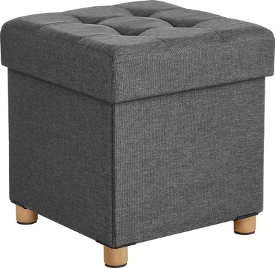 Zdjęcie produktu dla Pufa ciemnoszara 38x38x40 ze schowkiem i nogami drewnianymi składana