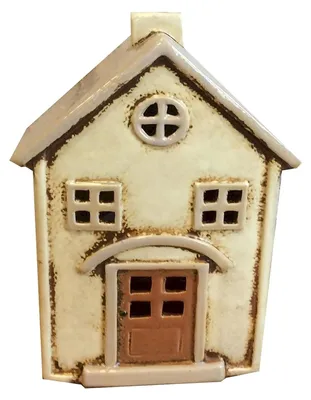Teelichthalter Haus, Keramik, 14x9x20 cm, Creme/Grau