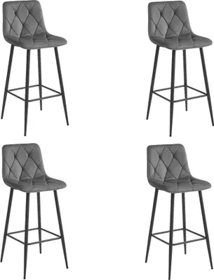 Image de Tabouret De Bar - Leobert - Nado - Velours Gris Foncé/Pieds Noirs - Lot De 4