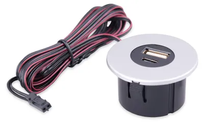 Produktbild von kalb | Einbau USB-Hub 2 in 1 USB und USB-C, für Möbeleinbau, 12V Silbergrau