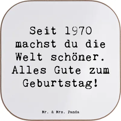 Produktbild von Mr. & Mrs. Panda Holzuntersetzer Spruch 1970 Geburtstag - Weiß - Geschenk, Tassenuntersetzer, Geburtsjahr, Untersetzer Glas, für Gläser, Happy Birthday, Teeuntersetzer