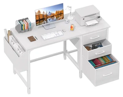 Image de Bureau d'ordinateur blanc - Bureau avec tiroirs - Design réglable - Bureau d'angle