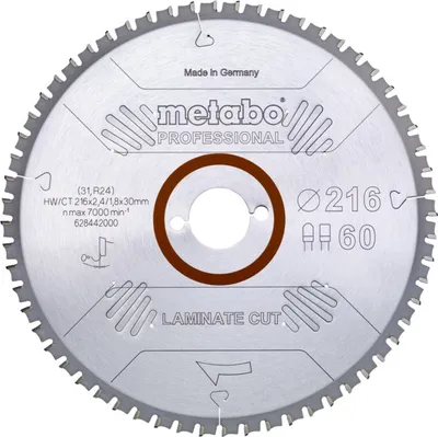 Zdjęcie produktu dla Profesjonalna piła tarczowa do cięcia laminatów D216x2.4/1.8xbore30mm Z.60 FZ/TZ 0Gr