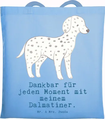 Produktbild von Mr. & Mrs. Panda Stoffbeutel Dalmatiner Moment - Sky Blue - Geschenk, Einkaufstasche, Jutebeutel, Tote Bag, Tasche, Dalmatinac, Laptoptasche, Schultasche