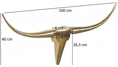 Zdjęcie produktu dla FineBuy Dekoracja z rogami byka FB37859, złota, 100 cm, aluminiowe rogi, dekoracja ścienna z głową byka, rogi, nowoczesna rzeźba ścienna, trofeum myśliwskie z rogami, metalowe rogi długie